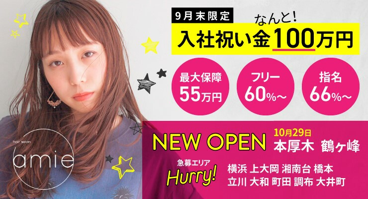 Amie アミ 本厚木 鶴ヶ峰１０月２９日new Open オープニングスタッフ募集中 求人 募集情報 会社概要 美容室の求人ならリクエストqj